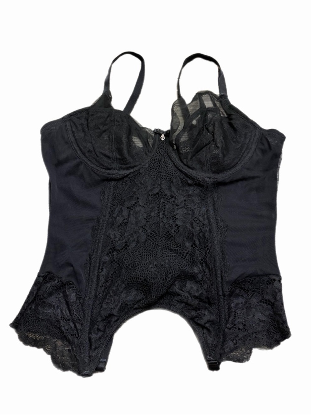 90s European Vintage Pour Moi Lace & Mesh Corset w Charm (Black) M-L/36D